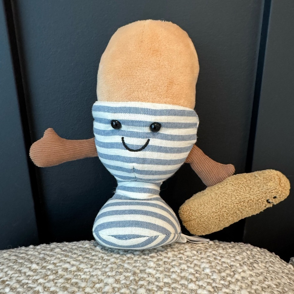 Jellycat Amuseables Eggatha Plush with Navy and Cream Stripes